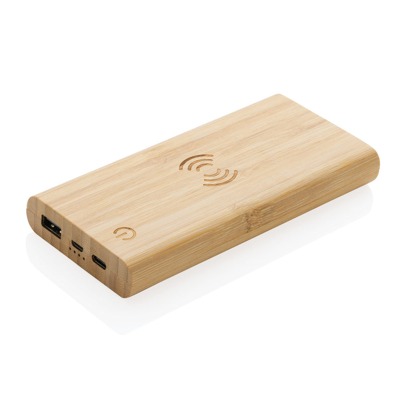 Load image into Gallery viewer, Set of 25 wooden bamboo 5W wireless powerbanks from Custom Wood Designs, portable phone chargers with natural finish.