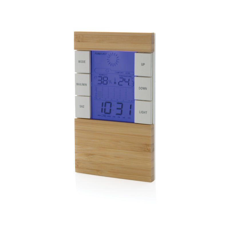 Load image into Gallery viewer, Set of 25 wooden bamboo and Rplastic weather stations by Custom Wood Designs, featuring natural materials and weather-resistant design.