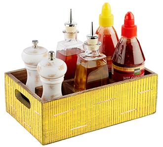 Load image into Gallery viewer, Yellow condiment caddy pack of 25 from Custom Wood Designs, featuring durable plastic dispensers for sauces and condiments.