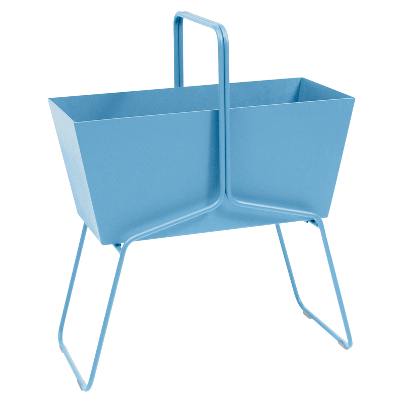 Load image into Gallery viewer, Fermob Basket High Planter in Maya Blue – raised garden planter in powder-coated steel