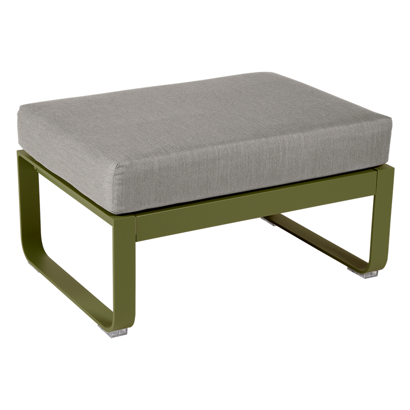 Load image into Gallery viewer, Fermob Bellevie 1-seater ottoman– Pesto Green frame with Grey Taupe fabric cushions
