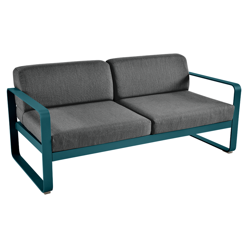 Load image into Gallery viewer, Fermob Bellevie 2-seater outdoor sofa– Acapulco Blue frame with Graphite Grey fabric cushions