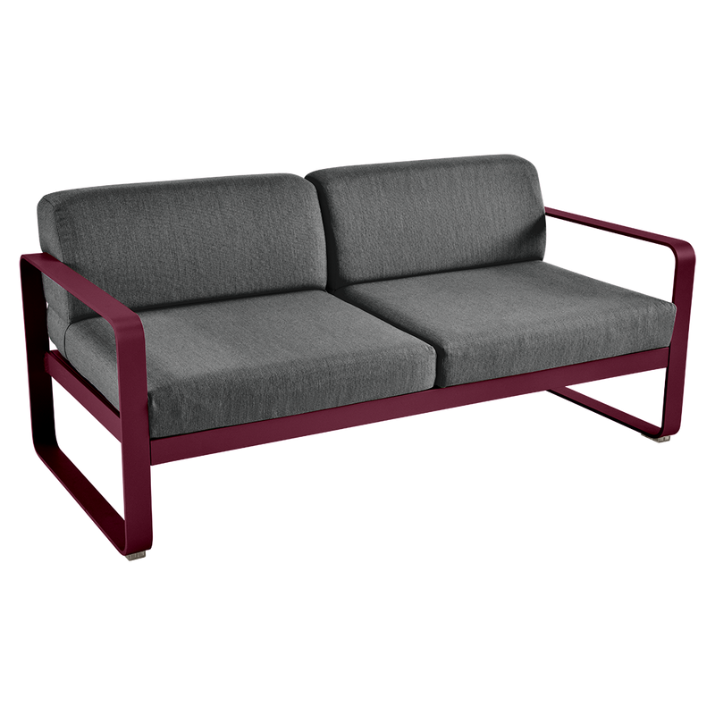 Load image into Gallery viewer, Fermob Bellevie 2-seater outdoor sofa– Black Cherry frame with Graphite Grey fabric cushions