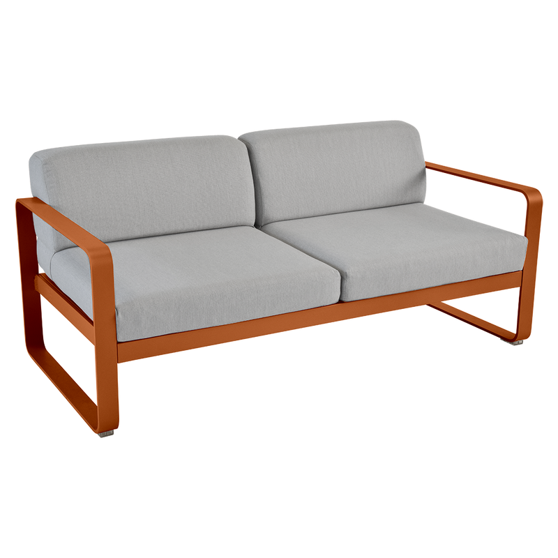 Load image into Gallery viewer, Fermob Bellevie 2-seater outdoor sofa– Candied Orange frame with Flannel Grey fabric cushions