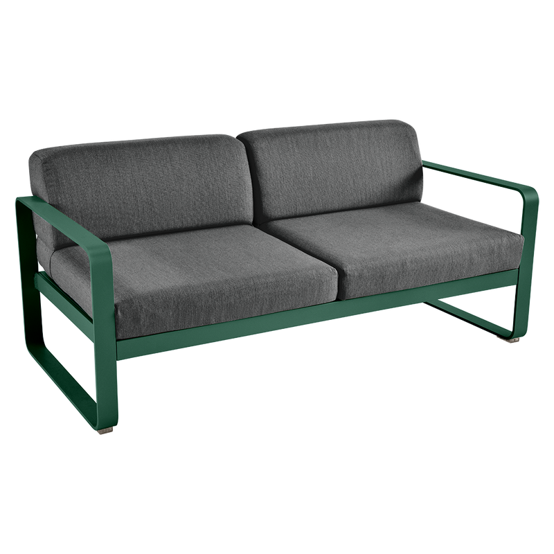 Load image into Gallery viewer, Fermob Bellevie 2-seater outdoor sofa– Cedar Green frame with Graphite Grey fabric cushions