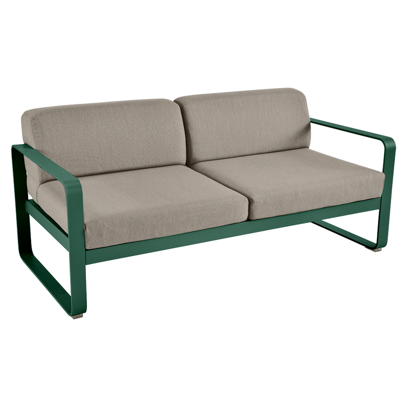 Load image into Gallery viewer, Fermob Bellevie 2-seater outdoor sofa– Cedar Green frame with Grey Taupe fabric cushions