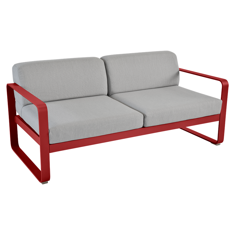 Load image into Gallery viewer, Fermob Bellevie 2-seater outdoor sofa– Chilli frame with Flannel Grey fabric cushions