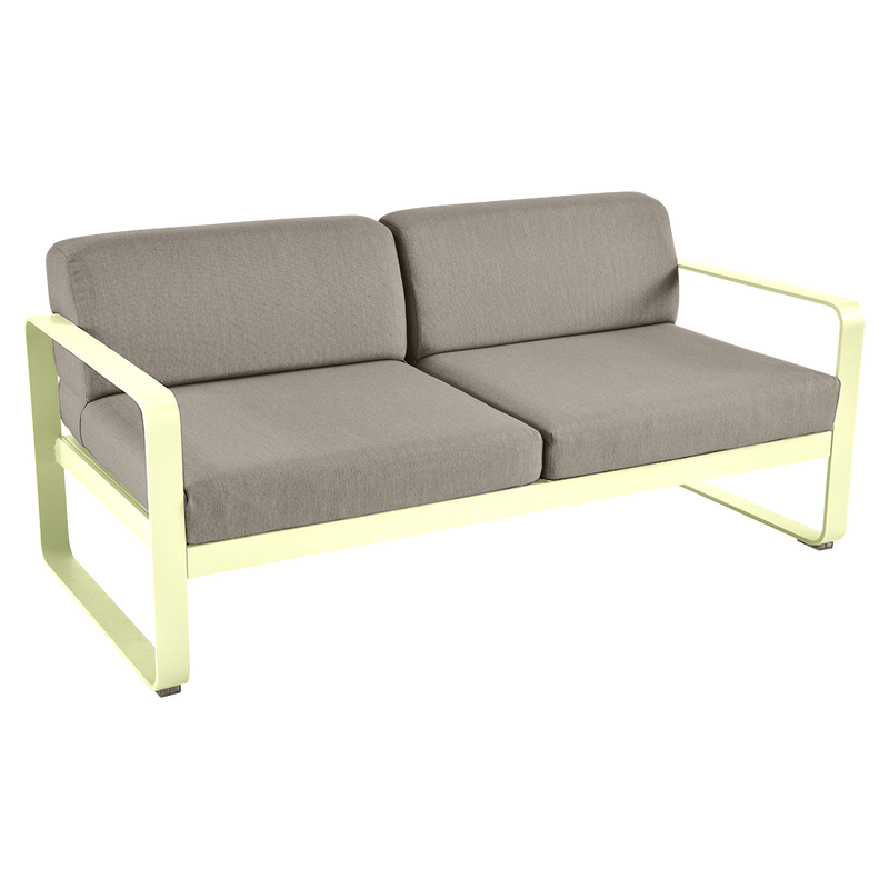 Load image into Gallery viewer, Fermob Bellevie 2-seater outdoor sofa– Frosted Lemon frame with Grey Taupe fabric cushions