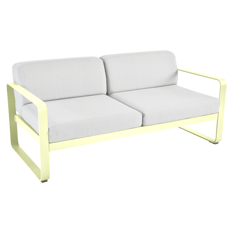 Load image into Gallery viewer, Fermob Bellevie 2-seater outdoor sofa– Frosted Lemon frame with Off-White fabric cushions