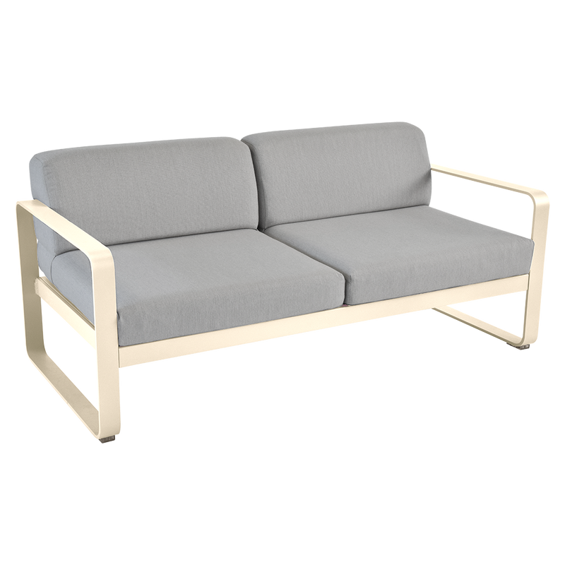 Load image into Gallery viewer, Fermob Bellevie 2-seater outdoor sofa– Latte Beige frame with Flannel Grey fabric cushions