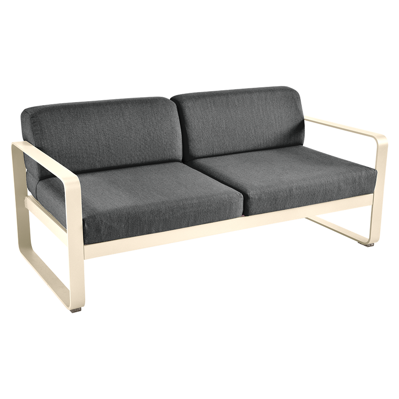 Load image into Gallery viewer, Fermob Bellevie 2-seater outdoor sofa– Latte Beige frame with Graphite Grey fabric cushions