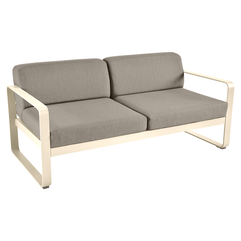 Load image into Gallery viewer, Fermob Bellevie 2-seater outdoor sofa– Latte Beige frame with Grey Taupe fabric cushions