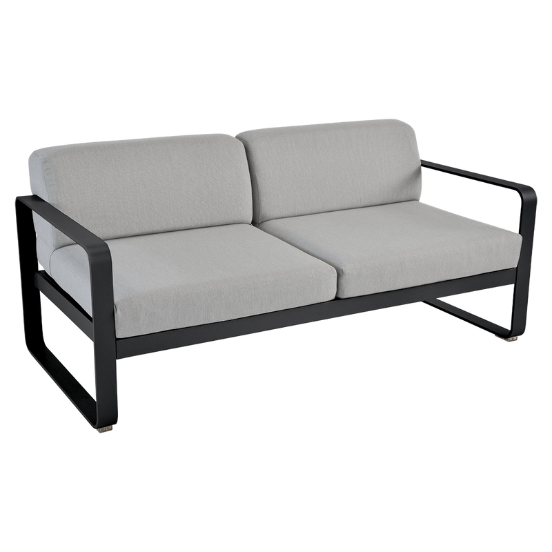Load image into Gallery viewer, Fermob Bellevie 2-seater outdoor sofa– Liquorice frame with Flannel Grey fabric cushions