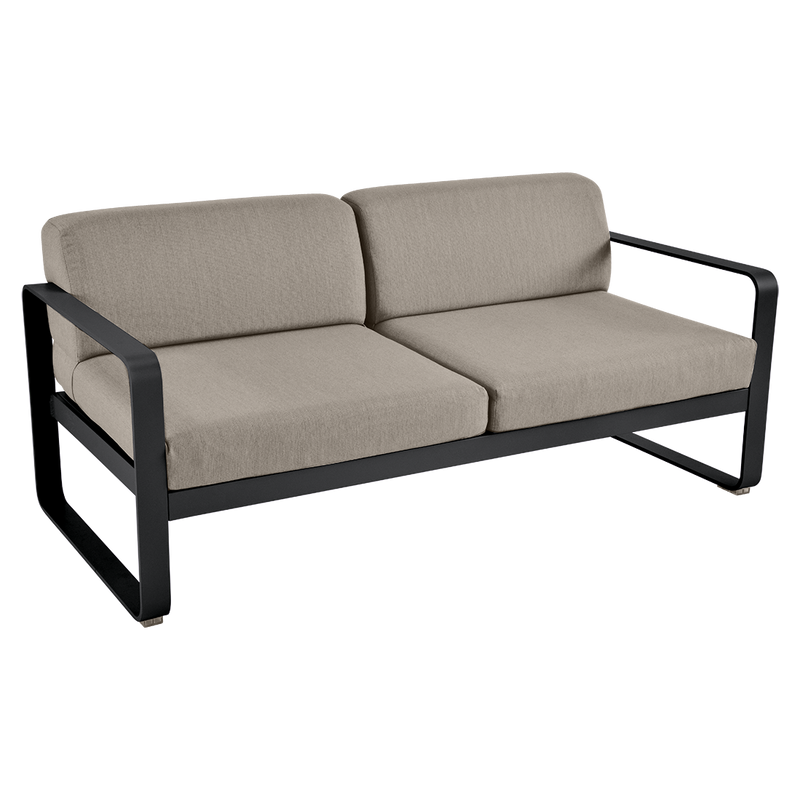 Load image into Gallery viewer, Fermob Bellevie 2-seater outdoor sofa– Liquorice frame with Grey Taupe fabric cushions