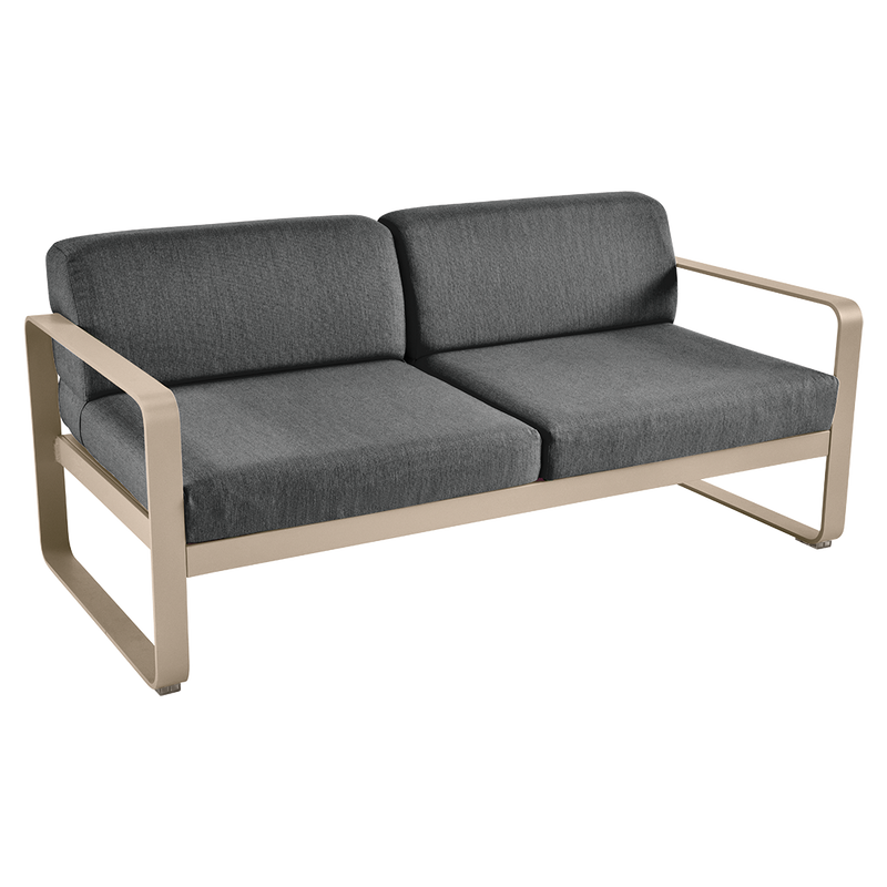 Load image into Gallery viewer, Fermob Bellevie 2-seater outdoor sofa– Nutmeg frame with Graphite Grey fabric cushions