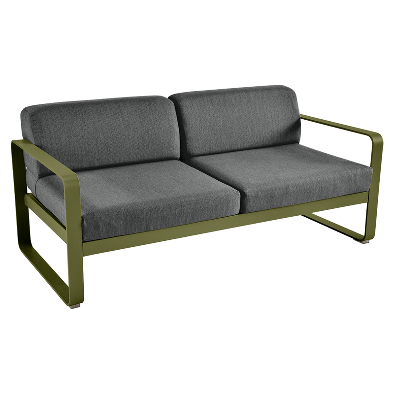Load image into Gallery viewer, Fermob Bellevie 2-seater outdoor sofa– Pesto Green frame with Graphite Grey fabric cushions