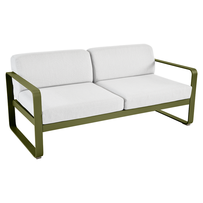 Load image into Gallery viewer, Fermob Bellevie 2-seater outdoor sofa– Pesto Green frame with Off-White fabric cushions