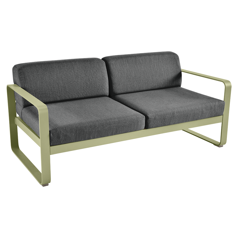 Load image into Gallery viewer, Fermob Bellevie 2-seater outdoor sofa– Willow Green frame with Graphite Grey fabric cushions