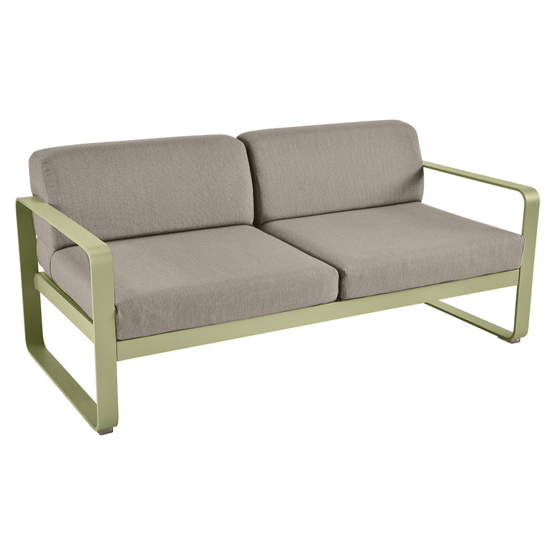 Load image into Gallery viewer, Fermob Bellevie 2-seater outdoor sofa– Willow Green frame with Grey Taupe fabric cushions