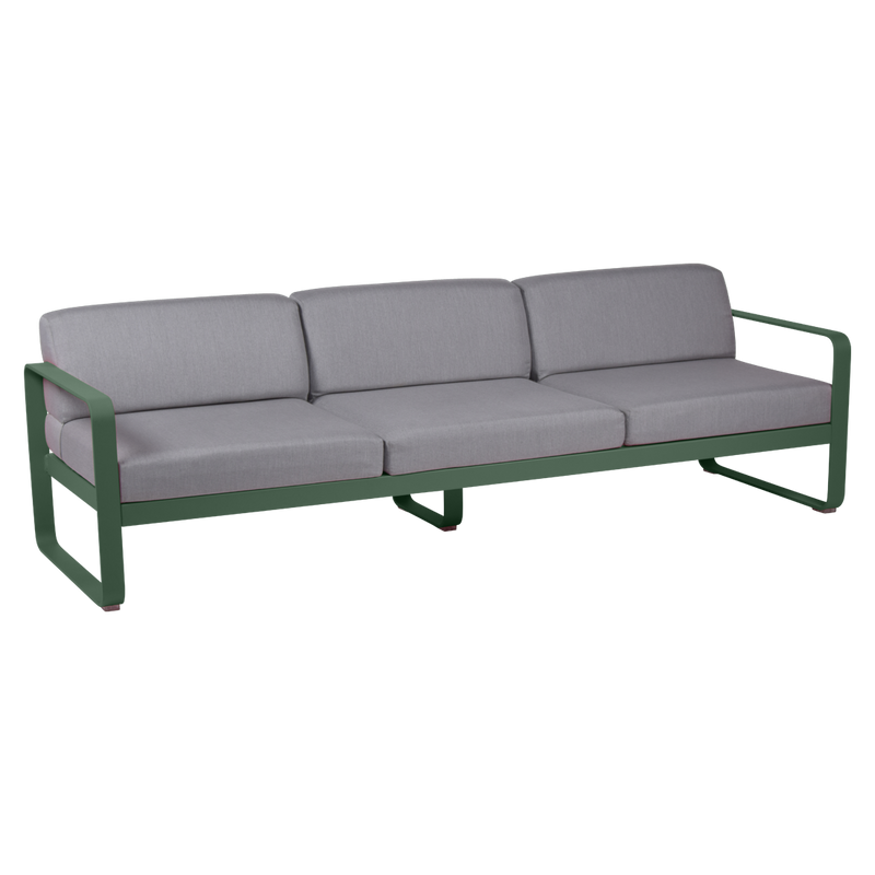 Load image into Gallery viewer, Fermob Bellevie 3-seater outdoor sofa– Cedar Green frame with Flannel Grey fabric cushions