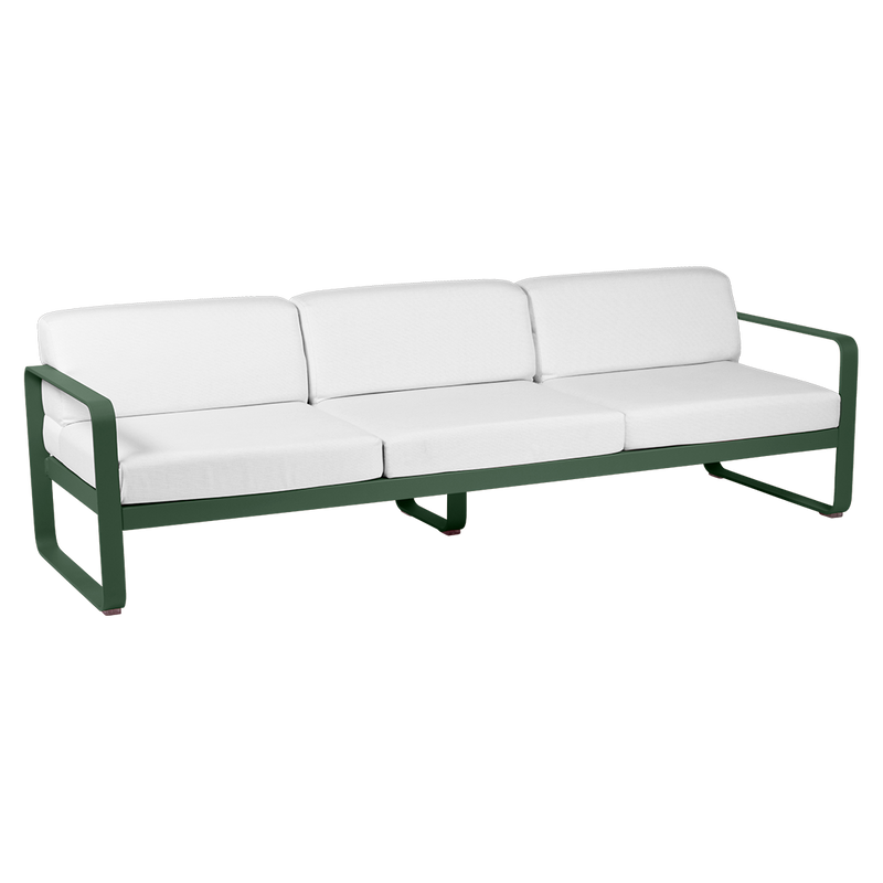Load image into Gallery viewer, Fermob Bellevie 3-seater outdoor sofa– Cedar Green frame with Off-White fabric cushions