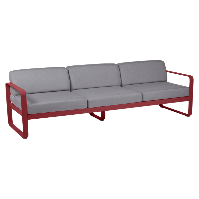 Load image into Gallery viewer, Fermob Bellevie 3-seater outdoor sofa– Chilli frame with Flannel Grey fabric cushions