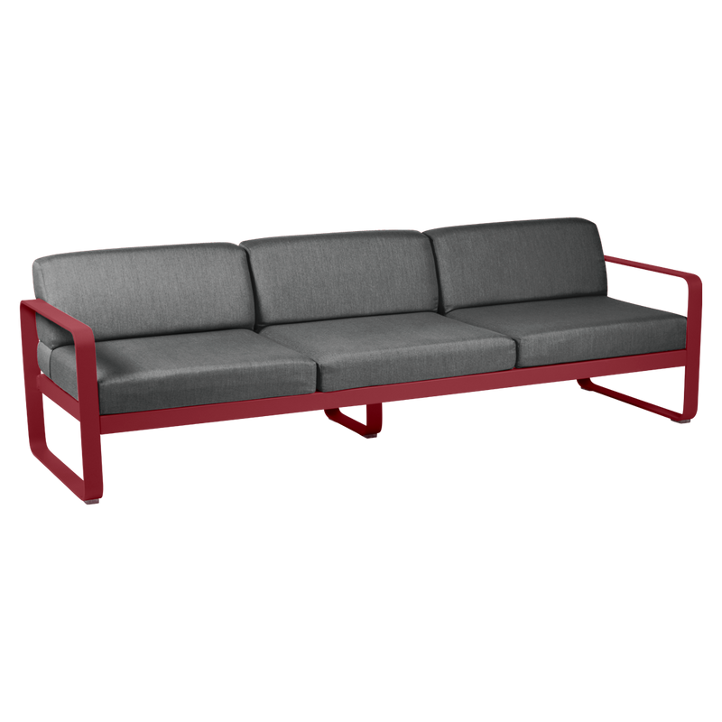 Load image into Gallery viewer, Fermob Bellevie 3-seater outdoor sofa– Chilli frame with Graphite Grey fabric cushions