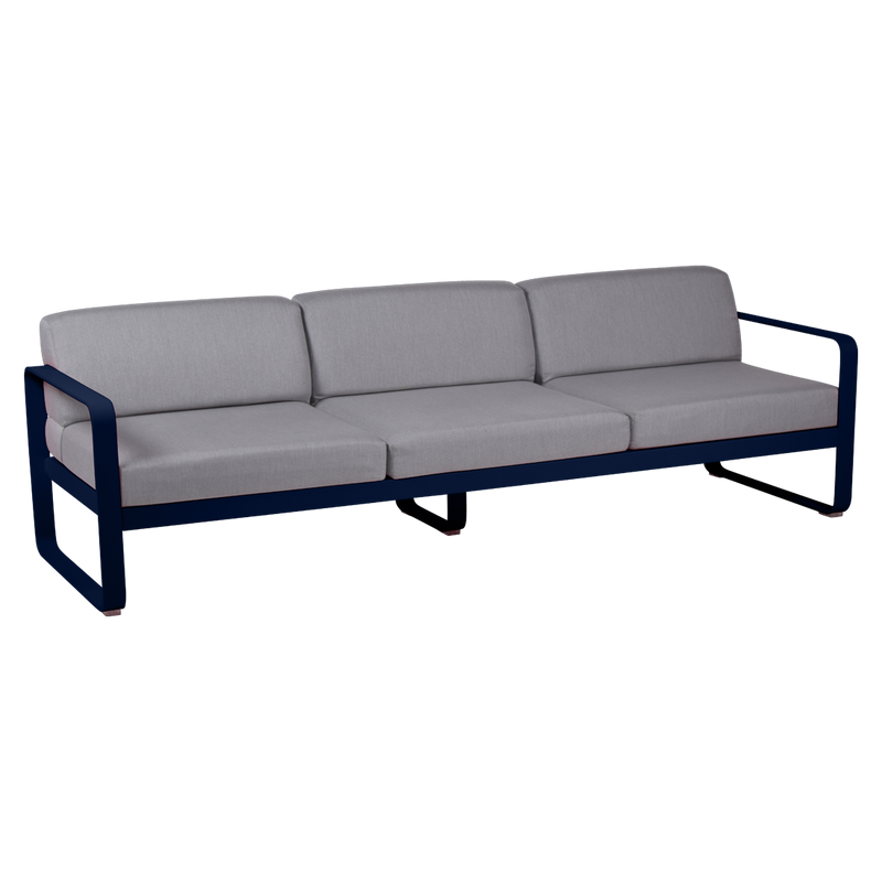 Load image into Gallery viewer, Fermob Bellevie 3-seater outdoor sofa– Deep Blue frame with Flannel Grey fabric cushions