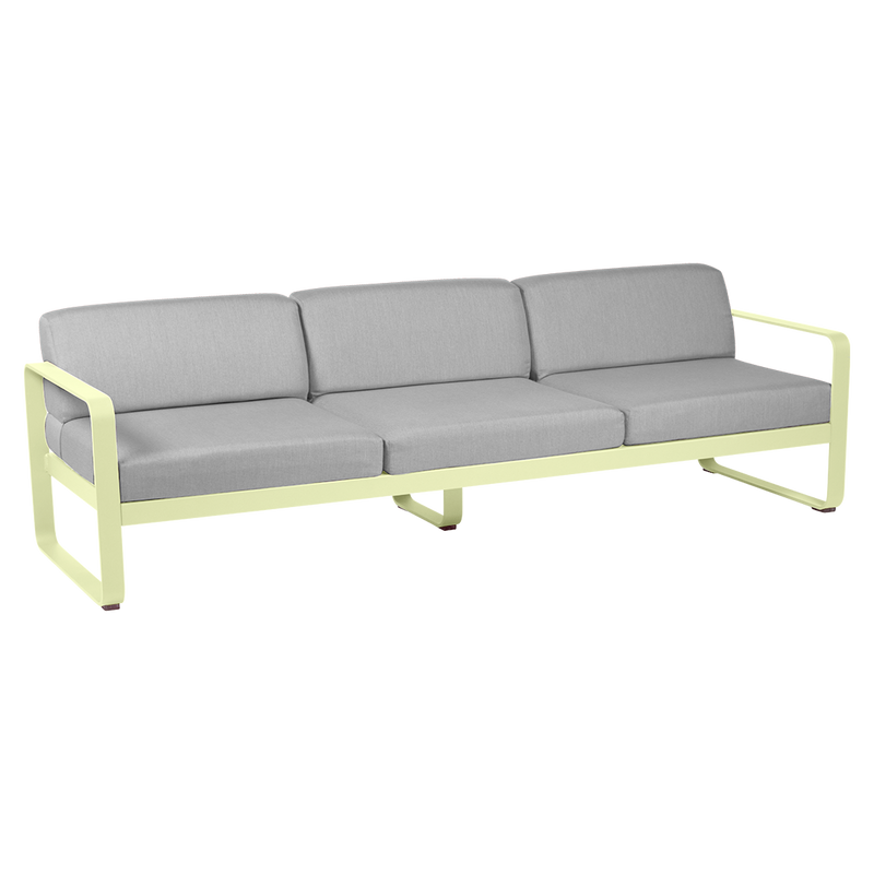 Load image into Gallery viewer, Fermob Bellevie 3-seater outdoor sofa– Frosted Lemon frame with Flannel Grey fabric cushions