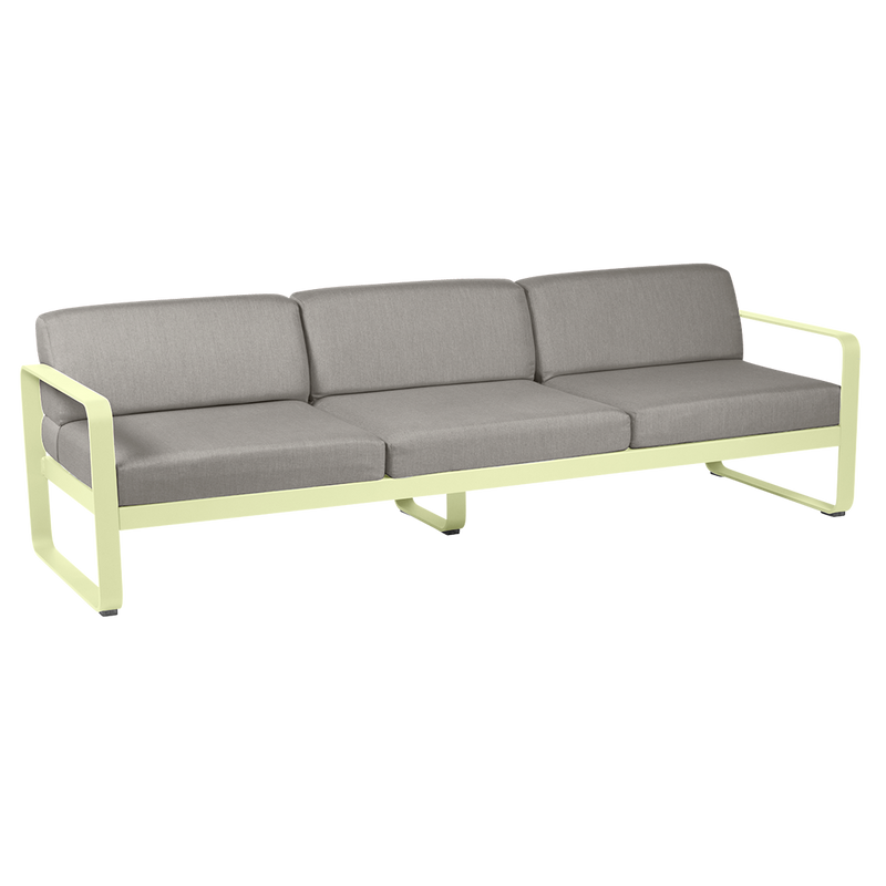 Load image into Gallery viewer, Fermob Bellevie 3-seater outdoor sofa– Frosted Lemon frame with Grey Taupe fabric cushions