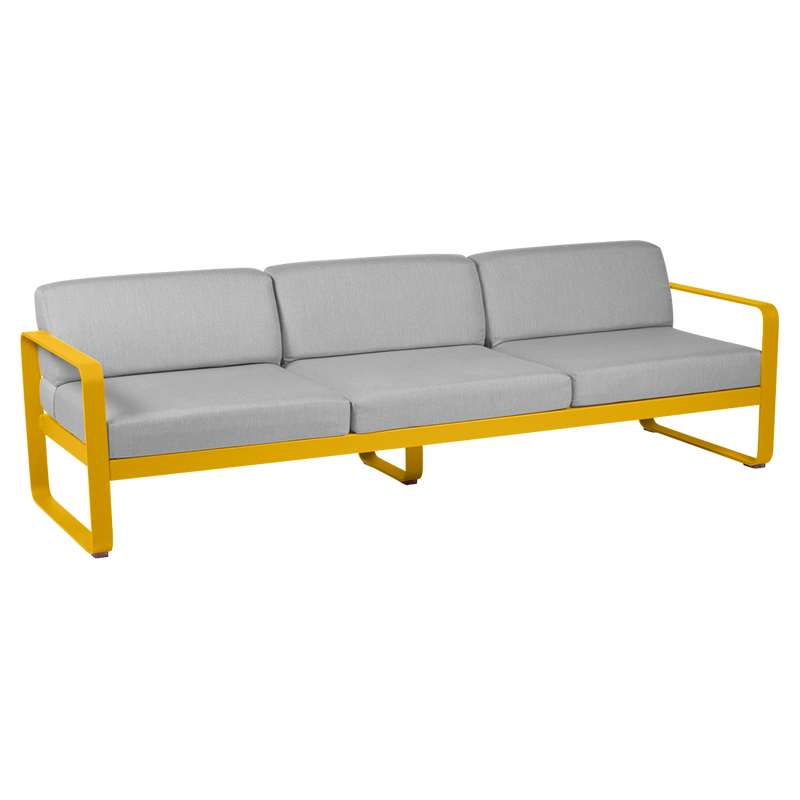 Load image into Gallery viewer, Fermob Bellevie 3-seater outdoor sofa– Honey frame with Flannel Grey fabric cushions