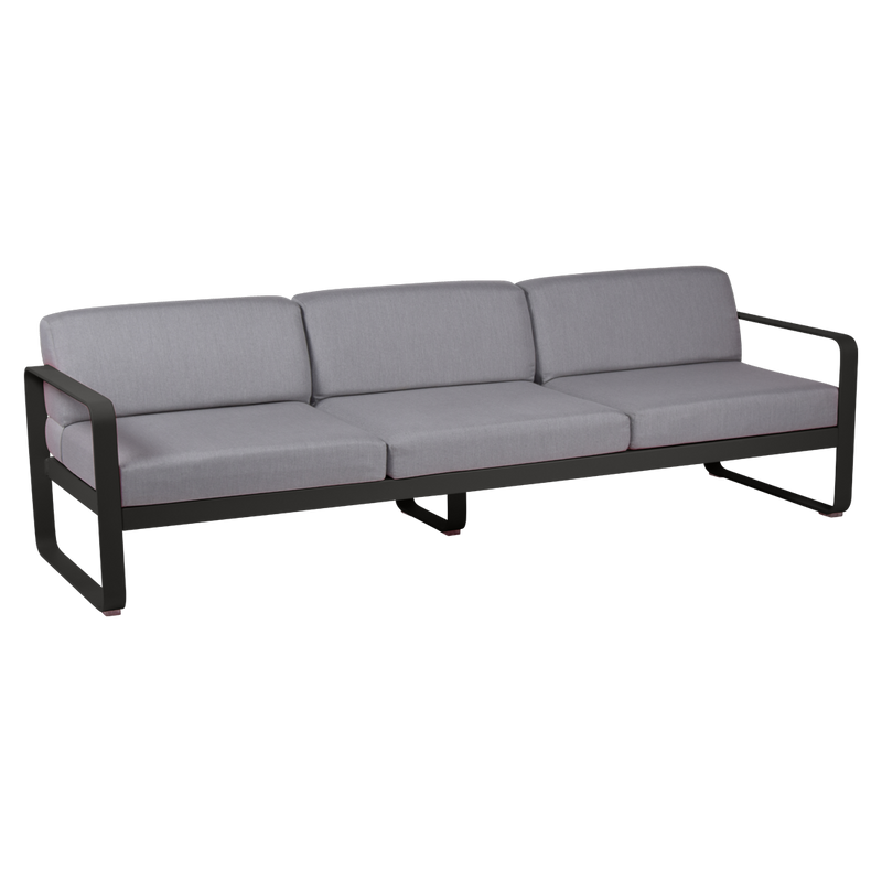 Load image into Gallery viewer, Fermob Bellevie 3-seater outdoor sofa– Liquorice frame with Flannel Grey fabric cushions