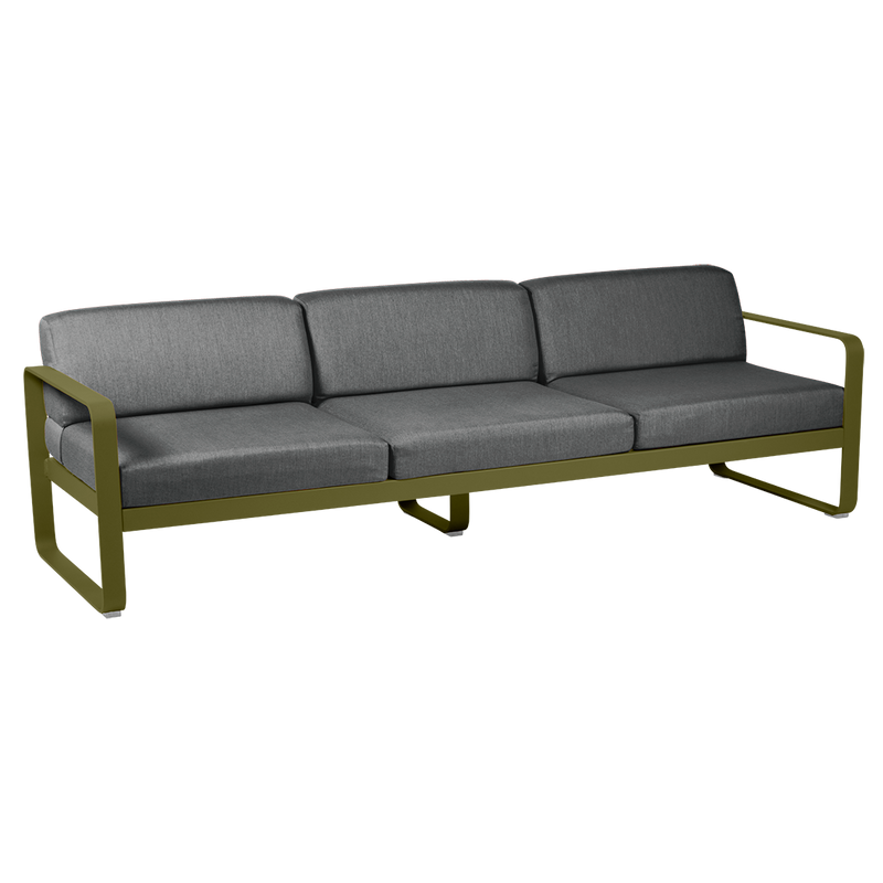 Load image into Gallery viewer, Fermob Bellevie 3-seater outdoor sofa– Pesto Green frame with Graphite Grey fabric cushions