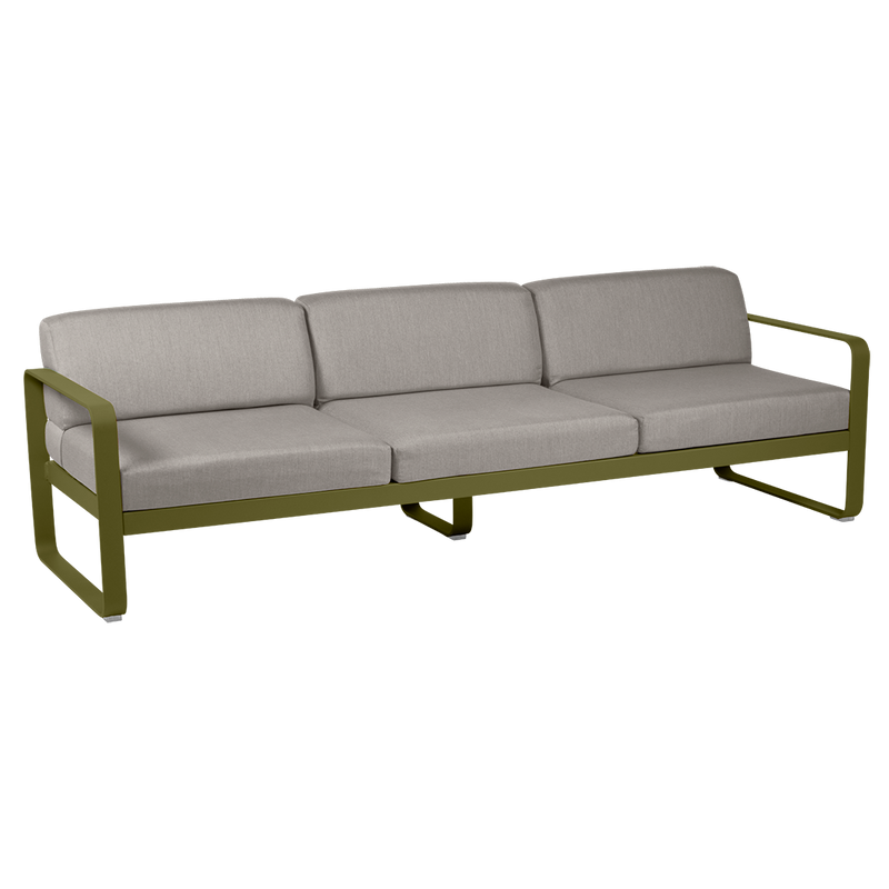 Load image into Gallery viewer, Fermob Bellevie 3-seater outdoor sofa– Pesto Green frame with Grey Taupe fabric cushions
