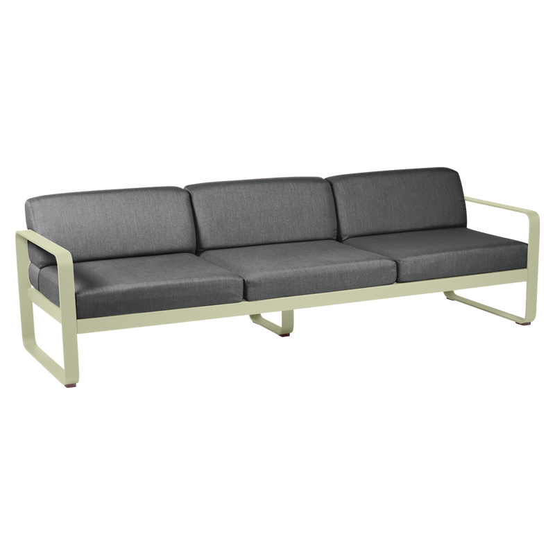 Load image into Gallery viewer, Fermob Bellevie 3-seater outdoor sofa– Willow Green frame with Graphite Grey fabric cushions