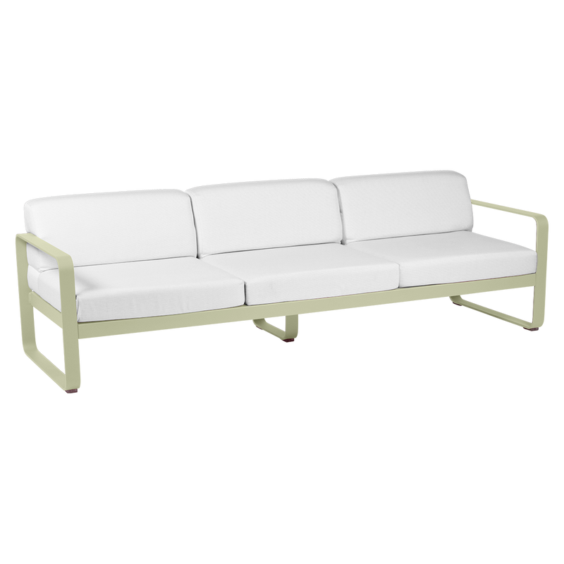 Load image into Gallery viewer, Fermob Bellevie 3-seater outdoor sofa– Willow Green frame with Off-White fabric cushions