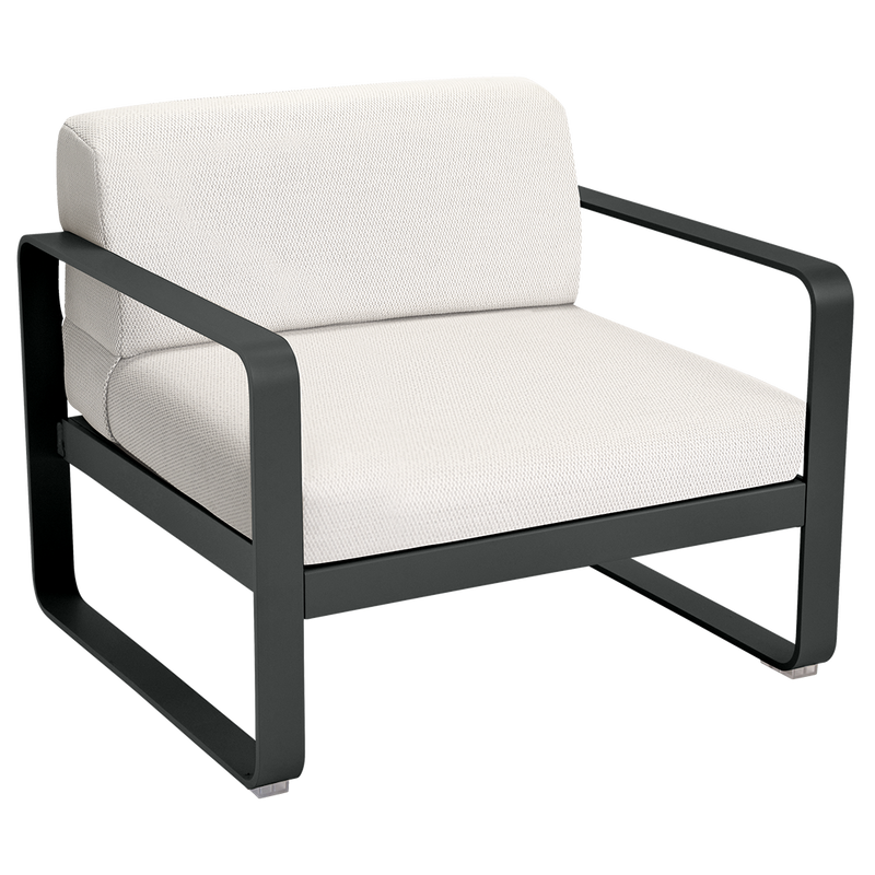 Load image into Gallery viewer, Fermob Bellevie outdoor lounge armchair– Anthracite frame with Pearl fabric cushions