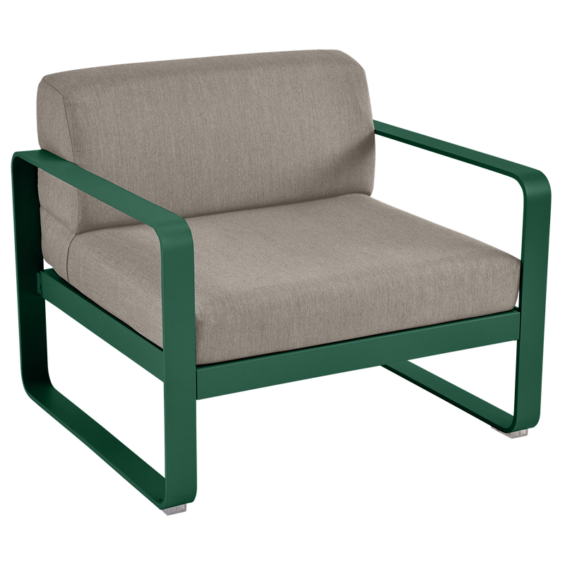 Load image into Gallery viewer, Fermob Bellevie outdoor lounge armchair– Cedar Green frame with Grey Taupe fabric cushions