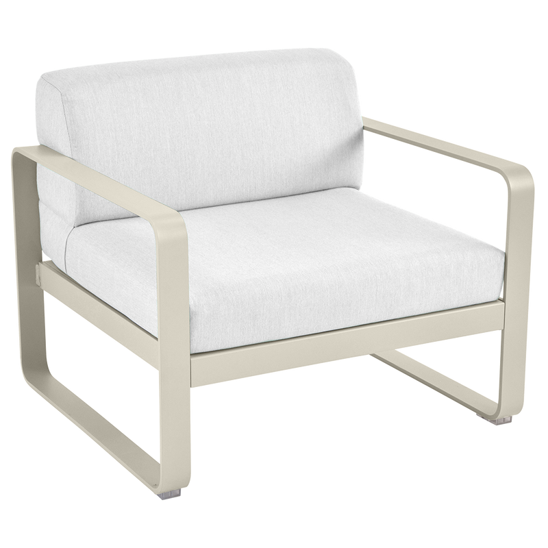 Load image into Gallery viewer, Fermob Bellevie outdoor lounge armchair– Clay Grey frame with Off-White fabric cushions