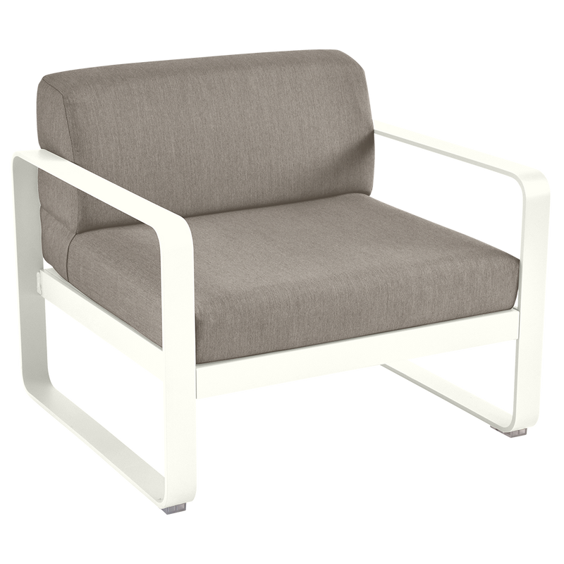 Load image into Gallery viewer, Fermob Bellevie outdoor lounge armchair– Cotton White frame with Grey Taupe fabric cushions