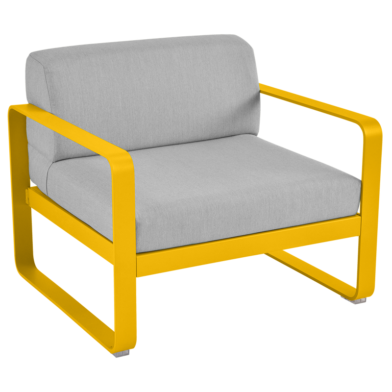 Load image into Gallery viewer, Fermob Bellevie outdoor lounge armchair– Honey frame with Flannel Grey fabric cushions