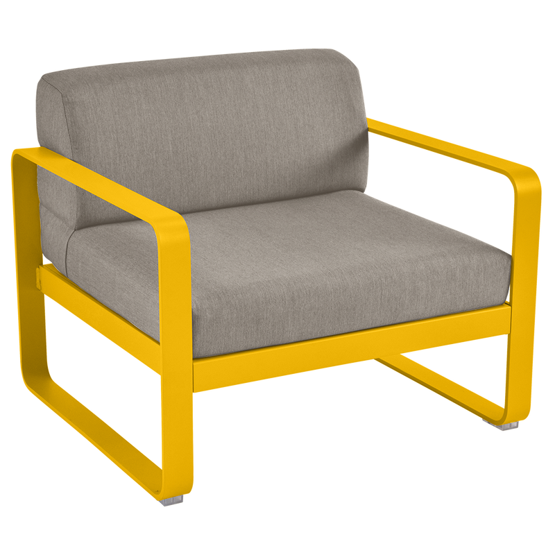 Load image into Gallery viewer, Fermob Bellevie outdoor lounge armchair– Honey frame with Grey Taupe fabric cushions