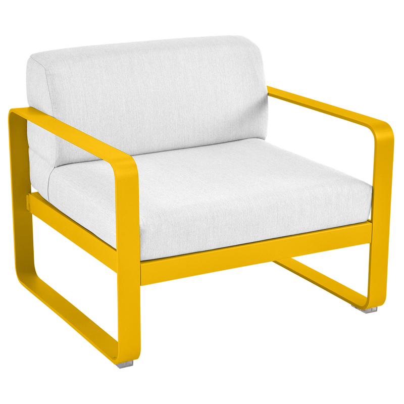 Load image into Gallery viewer, Fermob Bellevie outdoor lounge armchair– Honey frame with Off-White fabric cushions