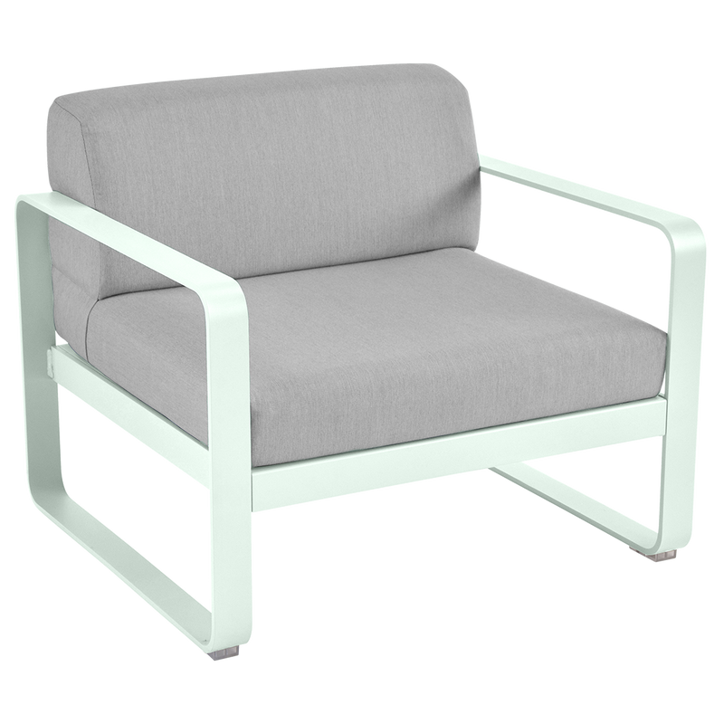 Load image into Gallery viewer, Fermob Bellevie outdoor lounge armchair– Ice Mint frame with Flannel Grey fabric cushions