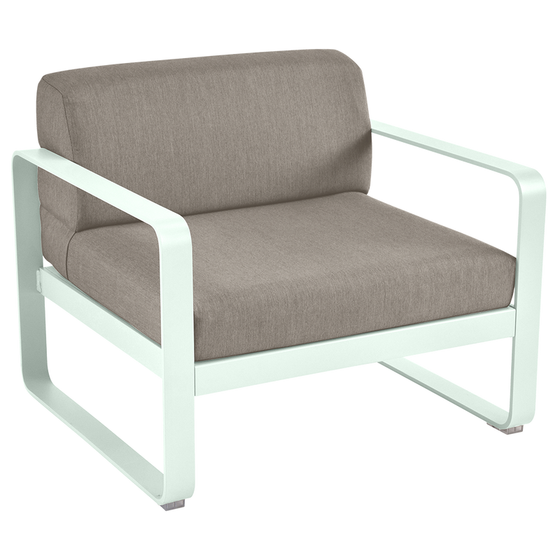 Load image into Gallery viewer, Fermob Bellevie outdoor lounge armchair– Ice Mint frame with Grey Taupe fabric cushions