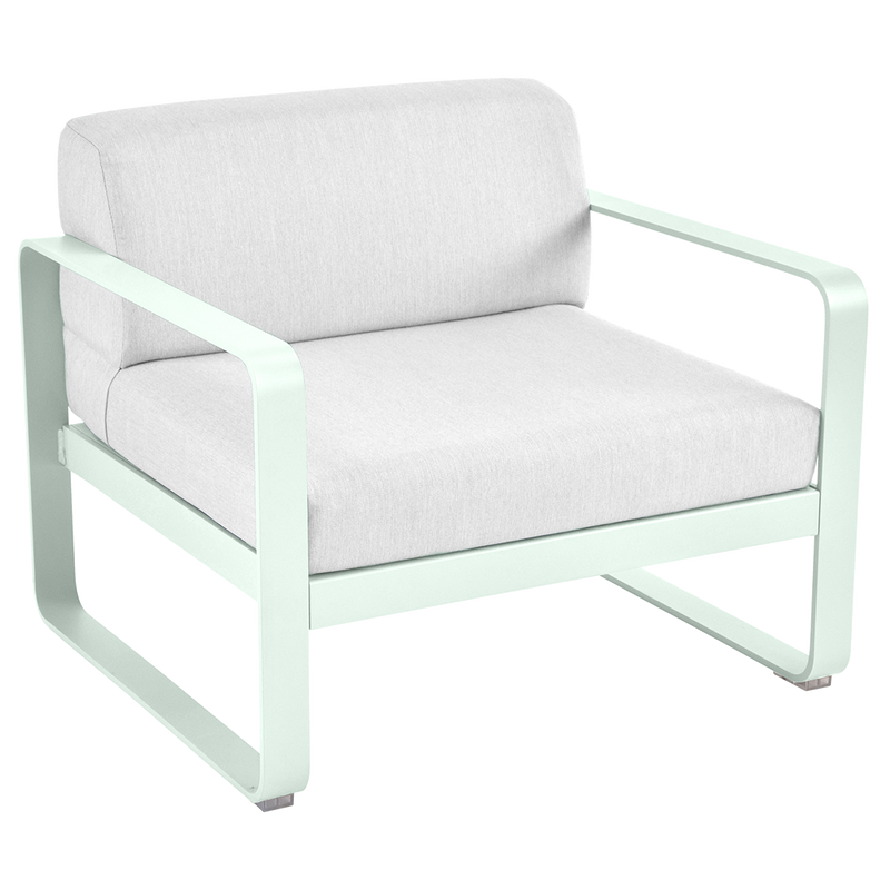 Load image into Gallery viewer, Fermob Bellevie outdoor lounge armchair– Ice Mint frame with Off-White fabric cushions