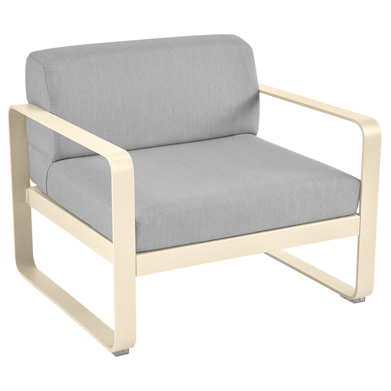 Load image into Gallery viewer, Fermob Bellevie outdoor lounge armchair– Latte Beige frame with Flannel Grey fabric cushions