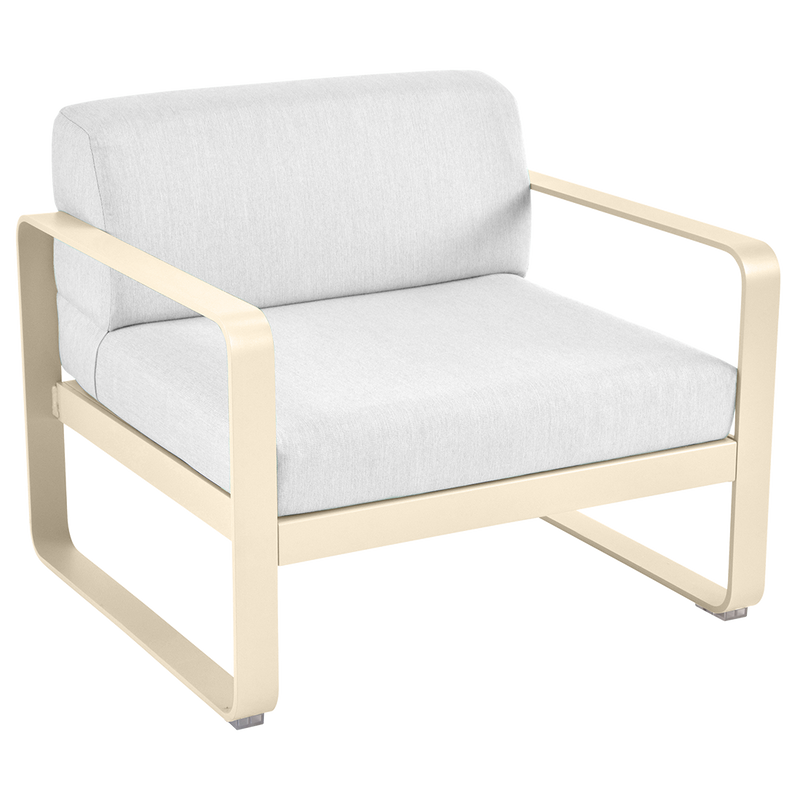 Load image into Gallery viewer, Fermob Bellevie outdoor lounge armchair– Latte Beige frame with Off-White fabric cushions