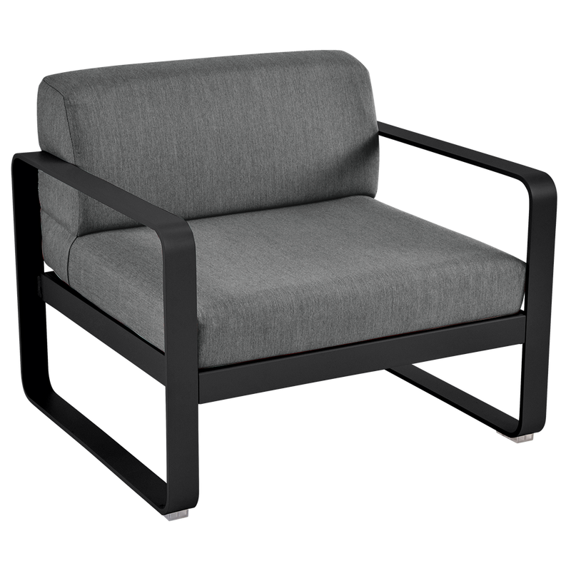 Load image into Gallery viewer, Fermob Bellevie outdoor lounge armchair– Liquorice frame with Graphite Grey fabric cushions