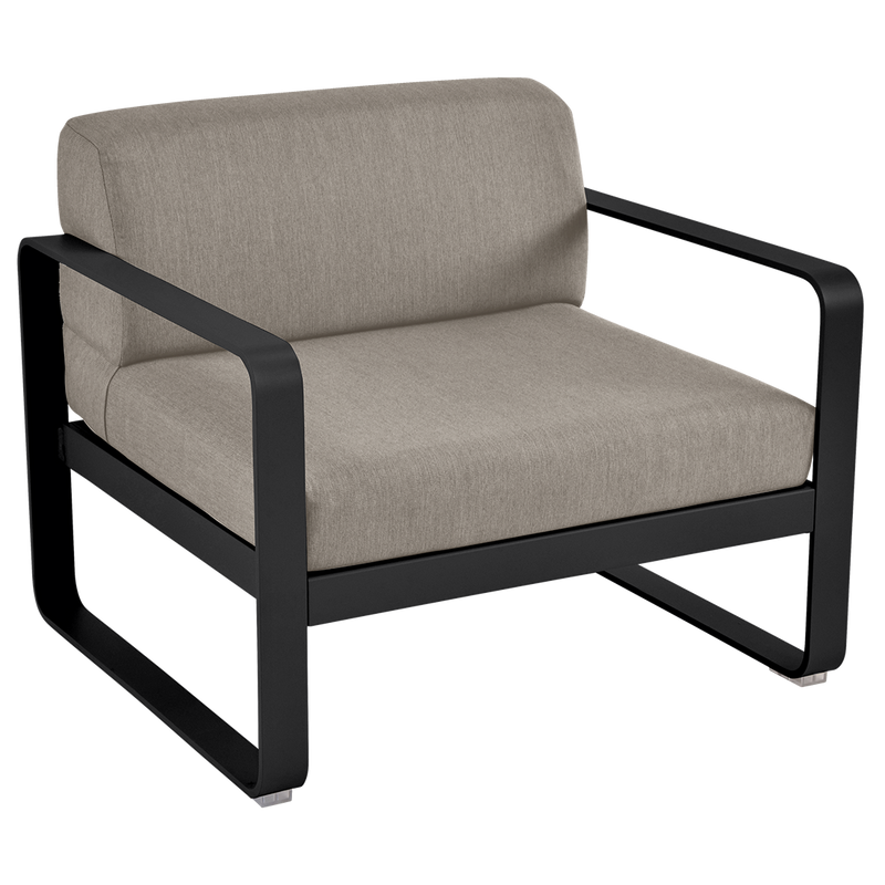 Load image into Gallery viewer, Fermob Bellevie outdoor lounge armchair– Liquorice frame with Grey Taupe fabric cushions